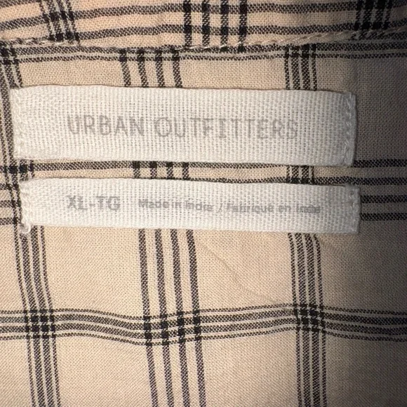 Urban Outfitters Cream Plaid V-Neck Blouse - Picture 3 of 6